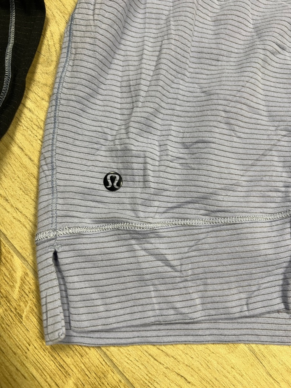 lululemon athletica Lavender Stripe Long Sleeve Raglan Tee with Black Sleeves - Picture 6 of 7